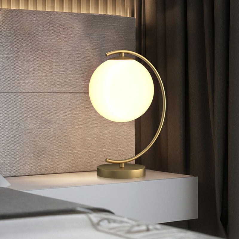 Ball Cream Glass Table Lighting Postmodern Single-Bulb Night Lamp with Curved Arm in Gold Clearhalo 'Lamps' 'Table Lamps' Lighting' 2268699