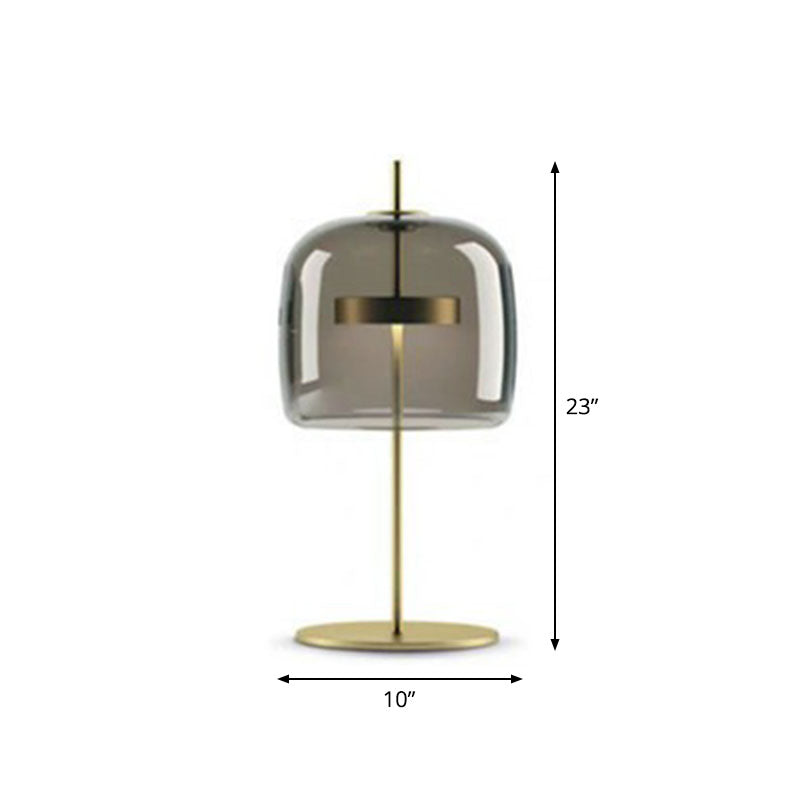 Glass Cloche Shaped Nightstand Light Minimalism Gold Finish LED Table Light for Bedroom Smoke Gray Large Clearhalo 'Lamps' 'Table Lamps' Lighting' 2268810