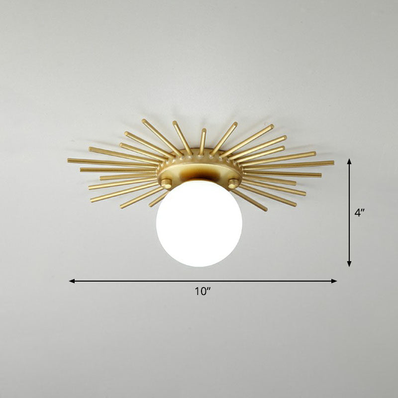 Golden Sunburst Semi-Flush Mount Simple Creative Single Opal Glass Ceiling Lighting for Foyer Clearhalo 'Ceiling Lights' 'Close To Ceiling Lights' 'Close to ceiling' 'Semi-flushmount' Lighting' 2268839