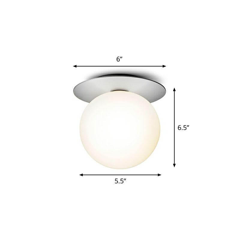 1 Bulb Aisle Ceiling Lamp Modern Semi Flush Mount Lighting with Ball Glass Shade Silver Milk White Clearhalo 'Ceiling Lights' 'Close To Ceiling Lights' 'Close to ceiling' 'Semi-flushmount' Lighting' 2268843-sw