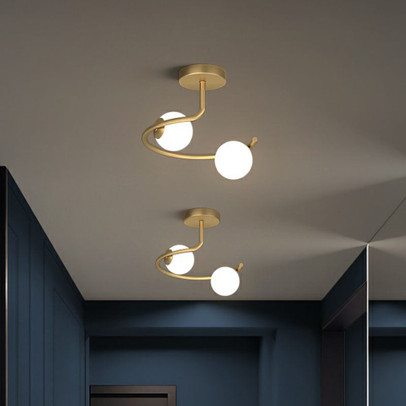 Sphere Corridor Flush Mount Light Cream Glass Artistic Semi Flush Mount Ceiling Fixture in Gold Clearhalo 'Ceiling Lights' 'Close To Ceiling Lights' 'Close to ceiling' 'Semi-flushmount' Lighting' 2268853