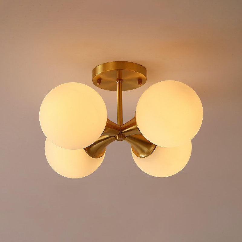 White Glass Ball Semi Flush Ceiling Light Postmodern Gold Finish Flush Mount Lighting Clearhalo 'Ceiling Lights' 'Close To Ceiling Lights' 'Close to ceiling' 'Semi-flushmount' Lighting' 2268889