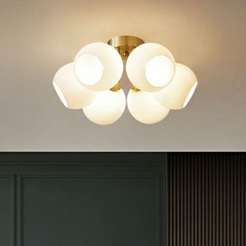 Milky Glass Dome Flush Mounted Light Postmodern Gold Plated Semi-Flush Ceiling Light for Bedroom Clearhalo 'Ceiling Lights' 'Close To Ceiling Lights' 'Close to ceiling' 'Semi-flushmount' Lighting' 2268895