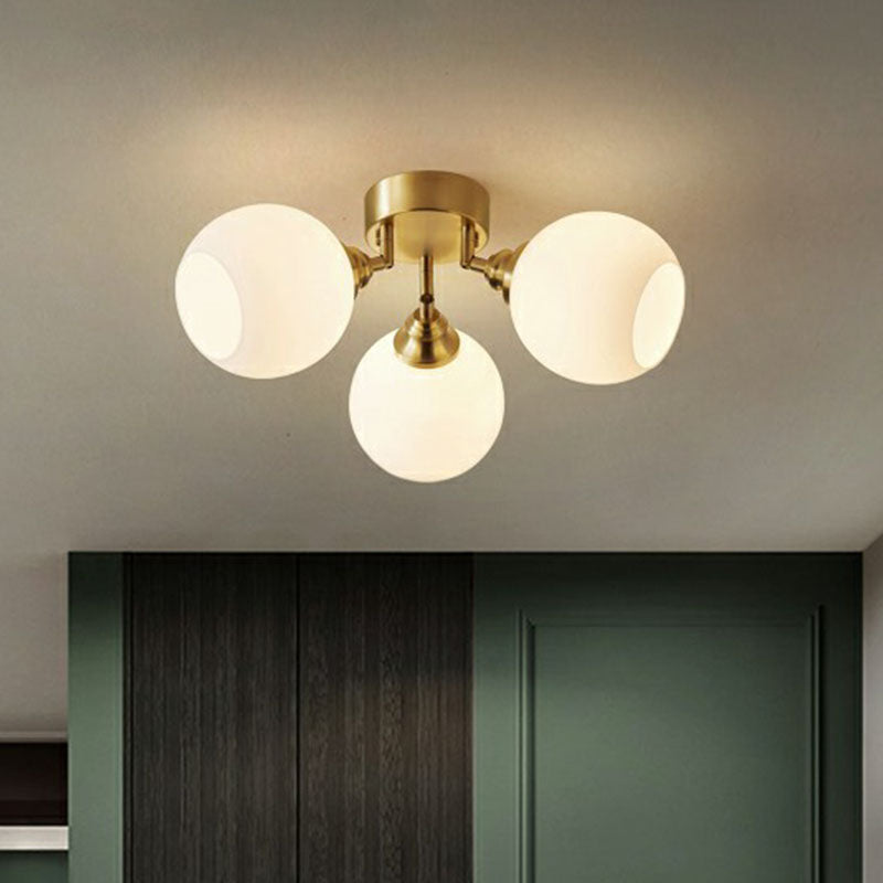 Milky Glass Dome Flush Mounted Light Postmodern Gold Plated Semi-Flush Ceiling Light for Bedroom Clearhalo 'Ceiling Lights' 'Close To Ceiling Lights' 'Close to ceiling' 'Semi-flushmount' Lighting' 2268900