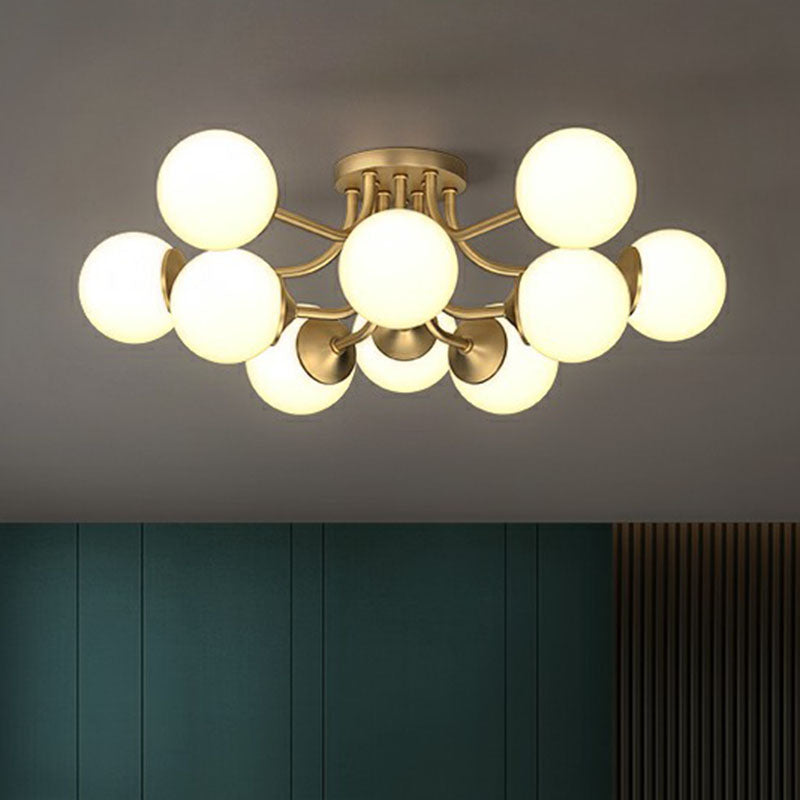 Gold Plated Ball Semi Flush Chandelier Postmodern Opal Glass Ceiling Light for Living Room Clearhalo 'Ceiling Lights' 'Close To Ceiling Lights' 'Close to ceiling' 'Semi-flushmount' Lighting' 2268909