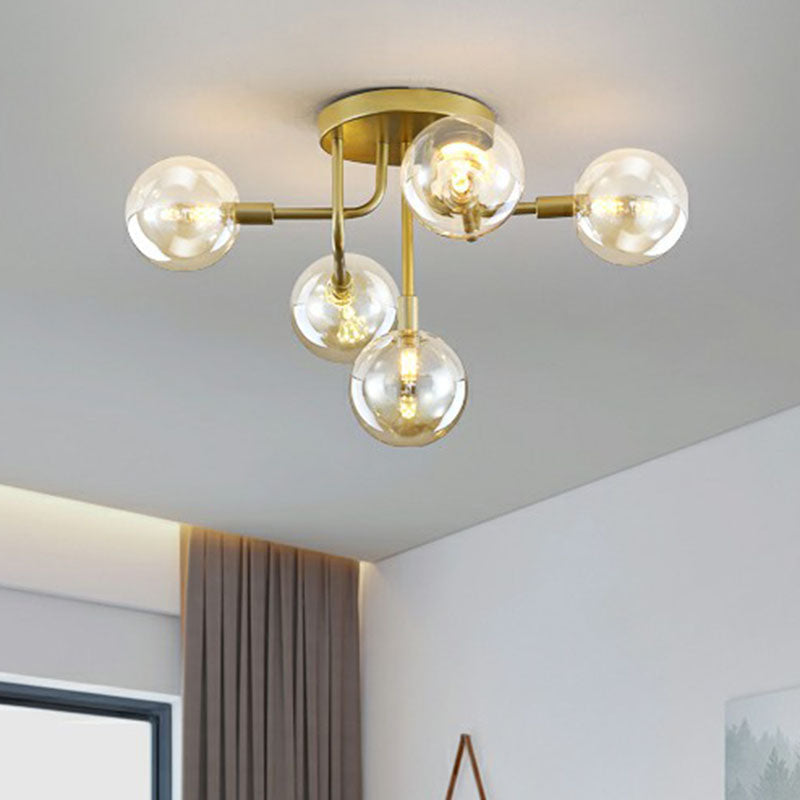Ball Glass Ceiling Mounted Light Postmodern Gold Finish Semi Flush Mount for Living Room Clearhalo 'Ceiling Lights' 'Close To Ceiling Lights' 'Close to ceiling' 'Semi-flushmount' Lighting' 2268955