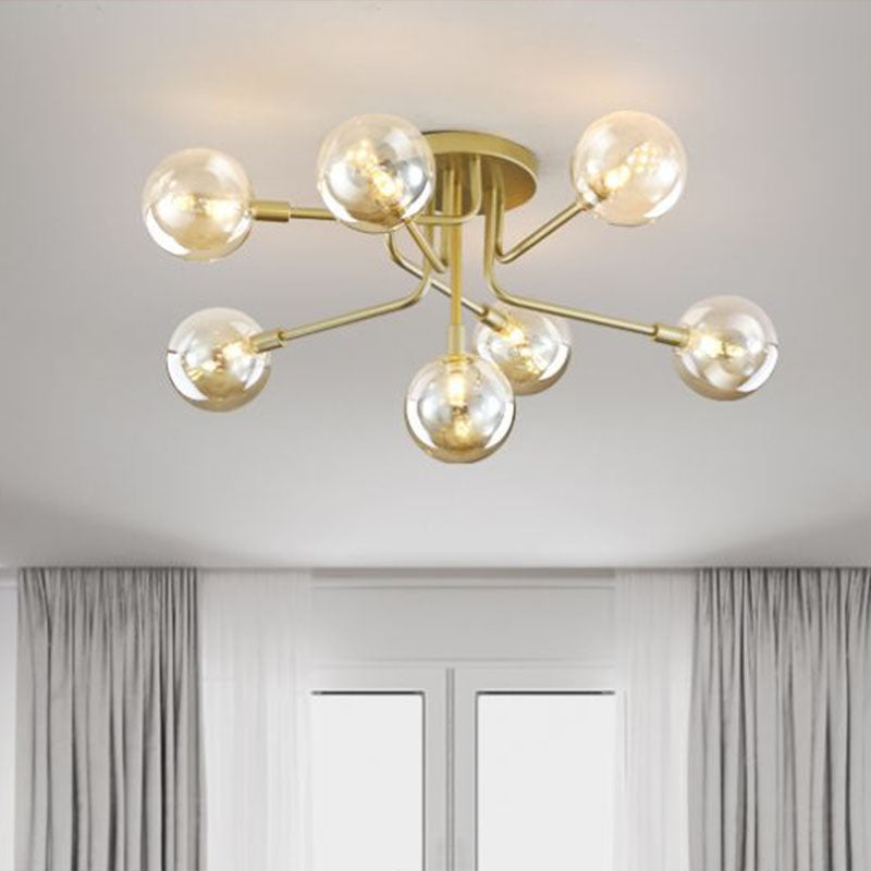 Ball Glass Ceiling Mounted Light Postmodern Gold Finish Semi Flush Mount for Living Room Clearhalo 'Ceiling Lights' 'Close To Ceiling Lights' 'Close to ceiling' 'Semi-flushmount' Lighting' 2268958