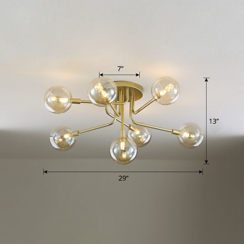 Ball Glass Ceiling Mounted Light Postmodern Gold Finish Semi Flush Mount for Living Room 7 Amber Clearhalo 'Ceiling Lights' 'Close To Ceiling Lights' 'Close to ceiling' 'Semi-flushmount' Lighting' 2268959