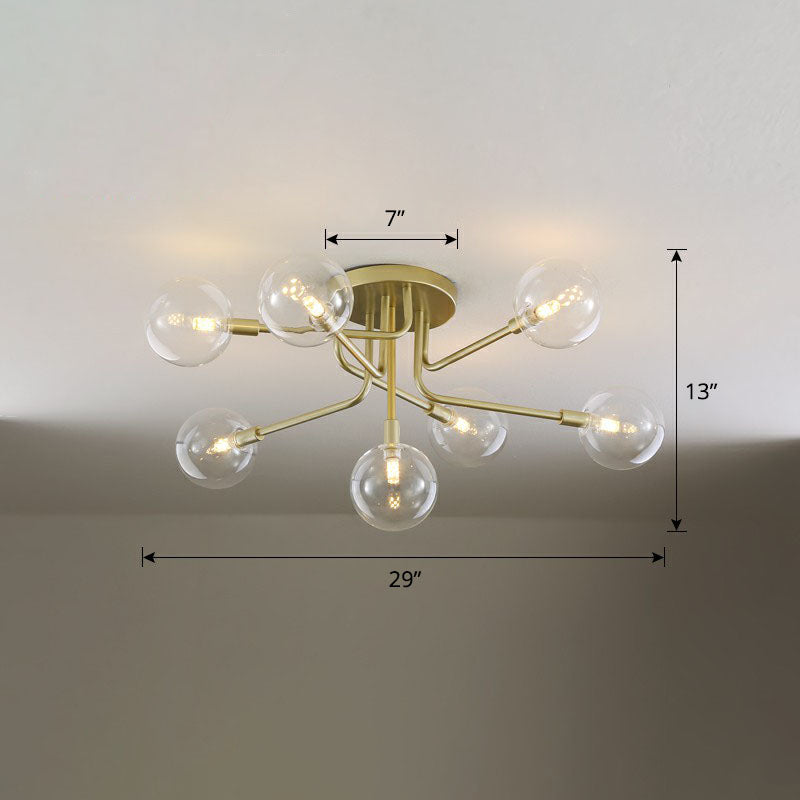 Ball Glass Ceiling Mounted Light Postmodern Gold Finish Semi Flush Mount for Living Room 7 Clear Clearhalo 'Ceiling Lights' 'Close To Ceiling Lights' 'Close to ceiling' 'Semi-flushmount' Lighting' 2268961