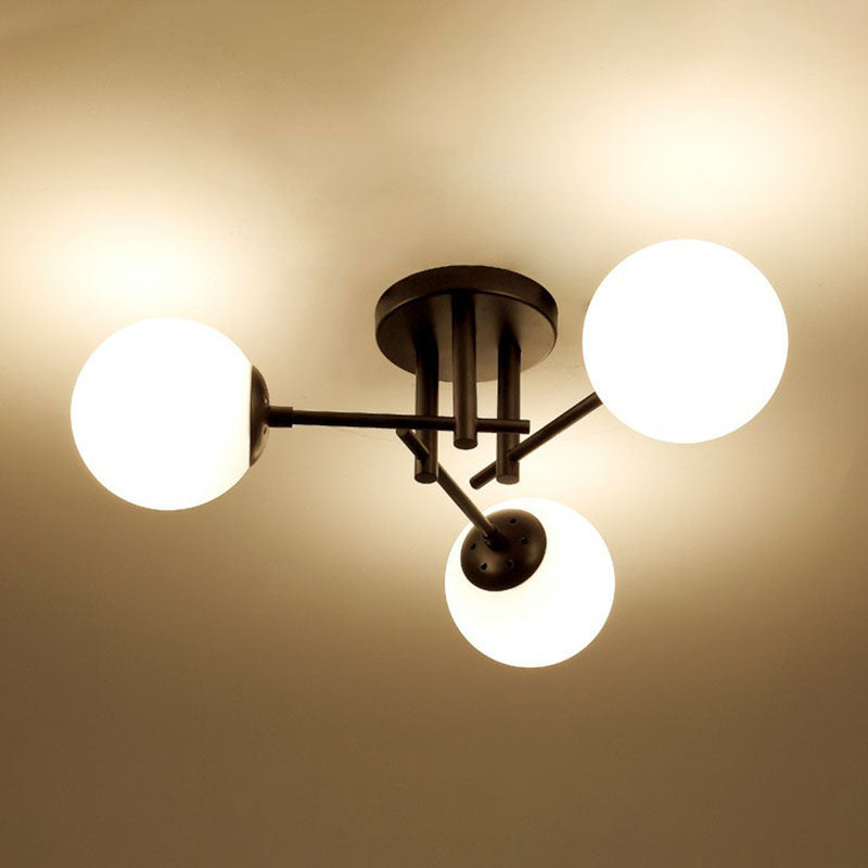 Modern Style Ball Ceiling Flush Light Opaline Glass Living Room Semi Flush Mount Light in Black 3 Black Clearhalo 'Ceiling Lights' 'Close To Ceiling Lights' 'Close to ceiling' 'Semi-flushmount' Lighting' 2268972