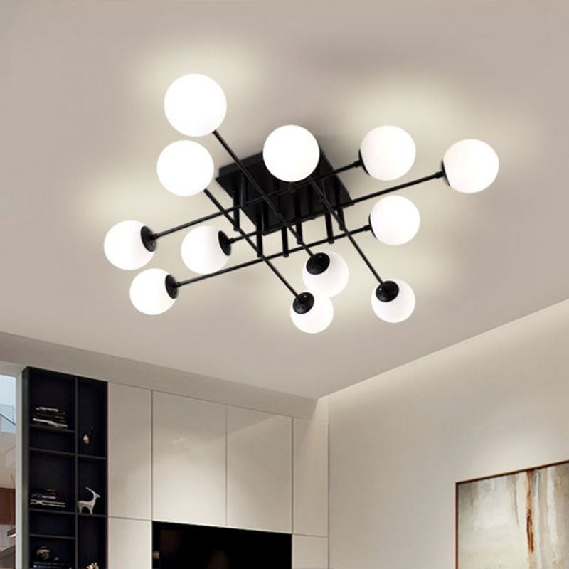 Modern Style Ball Ceiling Flush Light Opaline Glass Living Room Semi Flush Mount Light in Black Clearhalo 'Ceiling Lights' 'Close To Ceiling Lights' 'Close to ceiling' 'Semi-flushmount' Lighting' 2268974