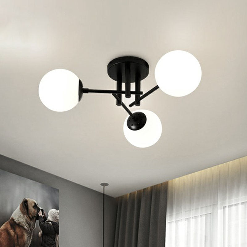Modern Style Ball Ceiling Flush Light Opaline Glass Living Room Semi Flush Mount Light in Black Clearhalo 'Ceiling Lights' 'Close To Ceiling Lights' 'Close to ceiling' 'Semi-flushmount' Lighting' 2268976