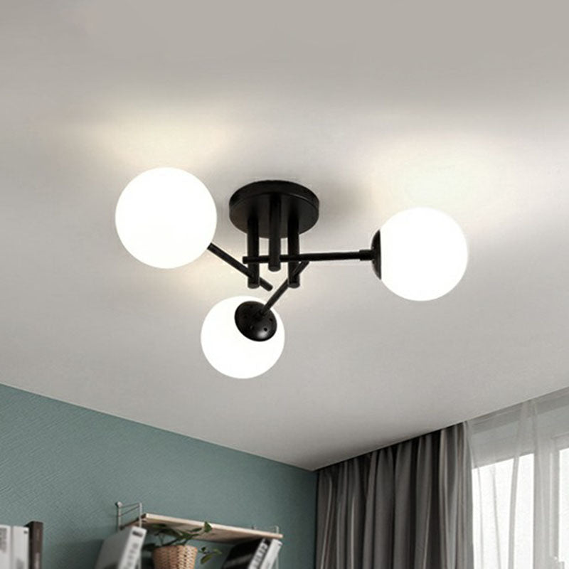 Modern Style Ball Ceiling Flush Light Opaline Glass Living Room Semi Flush Mount Light in Black Clearhalo 'Ceiling Lights' 'Close To Ceiling Lights' 'Close to ceiling' 'Semi-flushmount' Lighting' 2268977