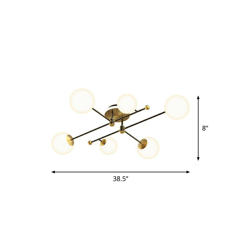 Molecular Semi Flush Mount Lamp Postmodern White Glass Ceiling Mount Chandelier in Gold Clearhalo 'Ceiling Lights' 'Close To Ceiling Lights' 'Close to ceiling' 'Semi-flushmount' Lighting' 2268982