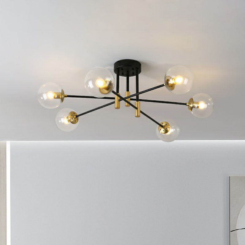 Ball Semi-Flush Mount Ceiling Light Modern Glass 6 Heads Bedroom Flush Light Fixture Clearhalo 'Ceiling Lights' 'Close To Ceiling Lights' 'Close to ceiling' 'Semi-flushmount' Lighting' 2268989