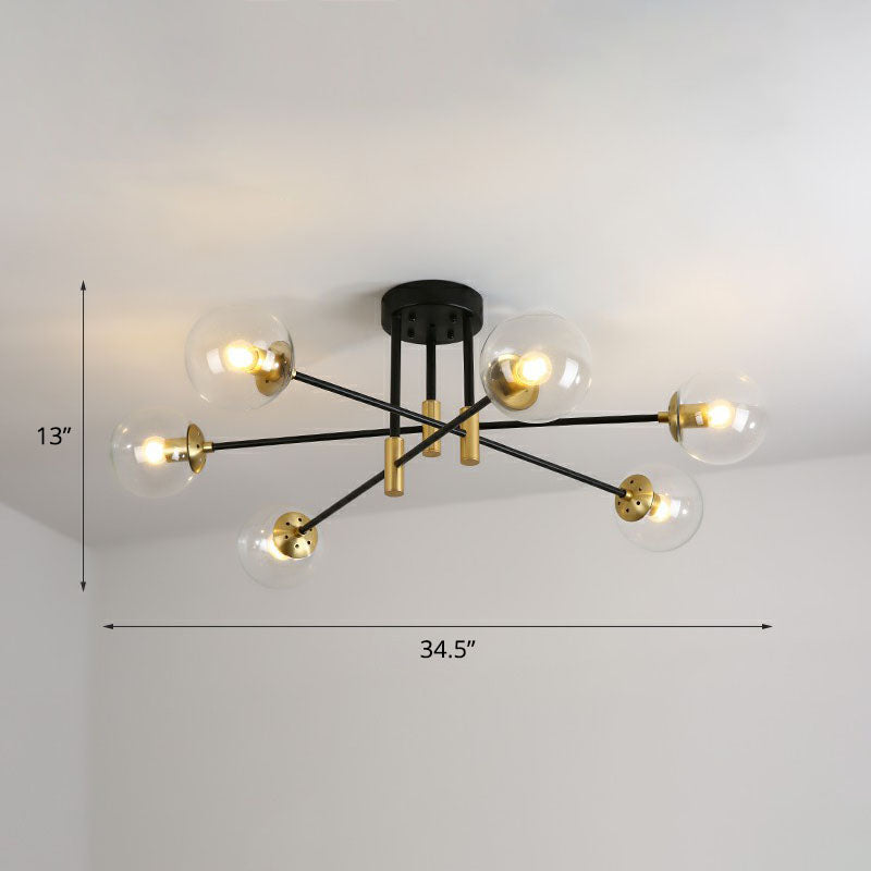 Ball Semi-Flush Mount Ceiling Light Modern Glass 6 Heads Bedroom Flush Light Fixture Clear Clearhalo 'Ceiling Lights' 'Close To Ceiling Lights' 'Close to ceiling' 'Semi-flushmount' Lighting' 2268990