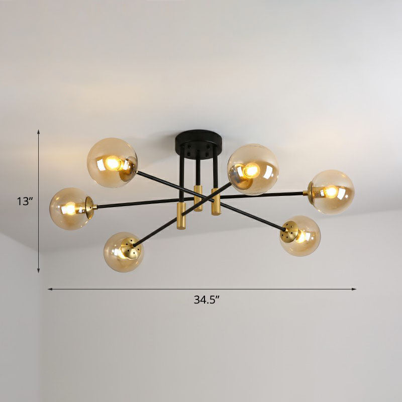 Ball Semi-Flush Mount Ceiling Light Modern Glass 6 Heads Bedroom Flush Light Fixture Cognac Clearhalo 'Ceiling Lights' 'Close To Ceiling Lights' 'Close to ceiling' 'Semi-flushmount' Lighting' 2268991