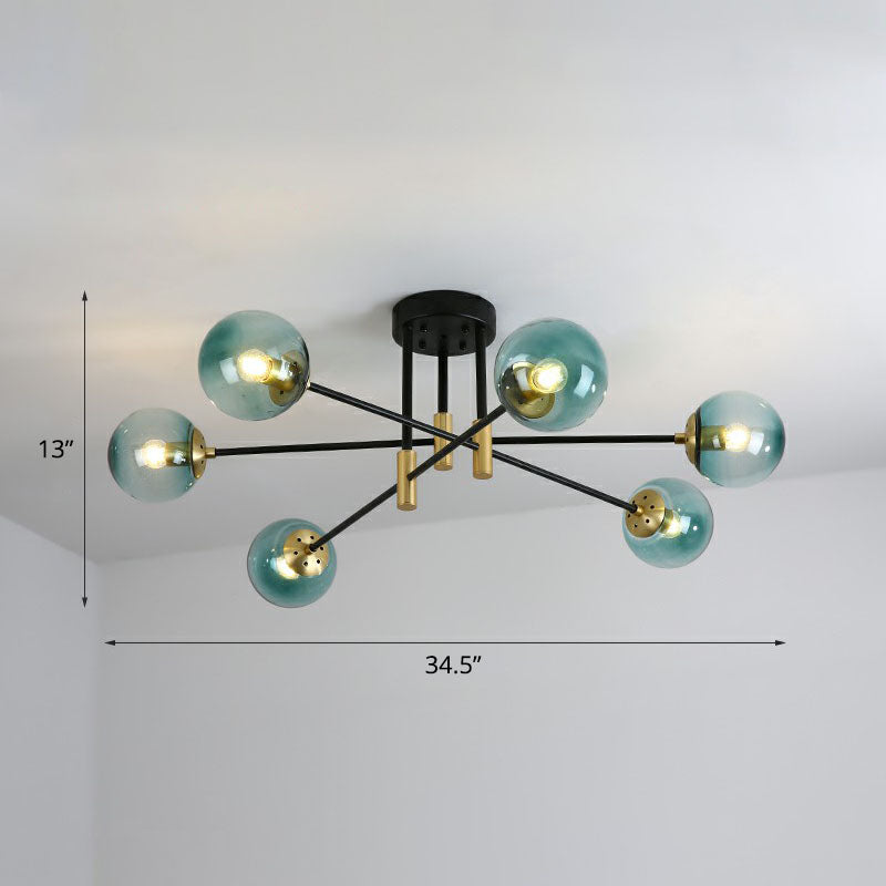 Ball Semi-Flush Mount Ceiling Light Modern Glass 6 Heads Bedroom Flush Light Fixture Blue Clearhalo 'Ceiling Lights' 'Close To Ceiling Lights' 'Close to ceiling' 'Semi-flushmount' Lighting' 2268993