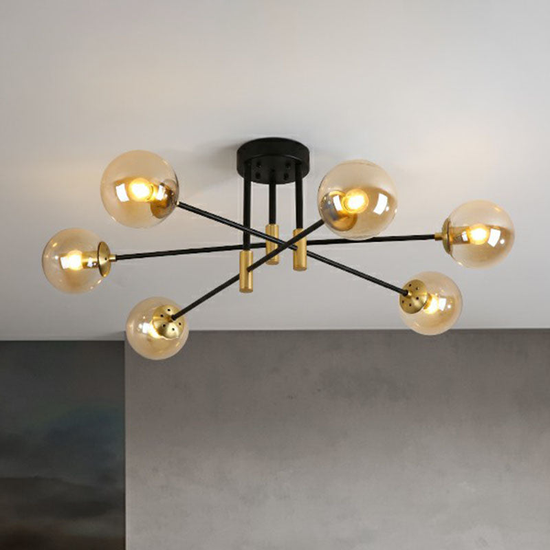 Ball Semi-Flush Mount Ceiling Light Modern Glass 6 Heads Bedroom Flush Light Fixture Clearhalo 'Ceiling Lights' 'Close To Ceiling Lights' 'Close to ceiling' 'Semi-flushmount' Lighting' 2268994