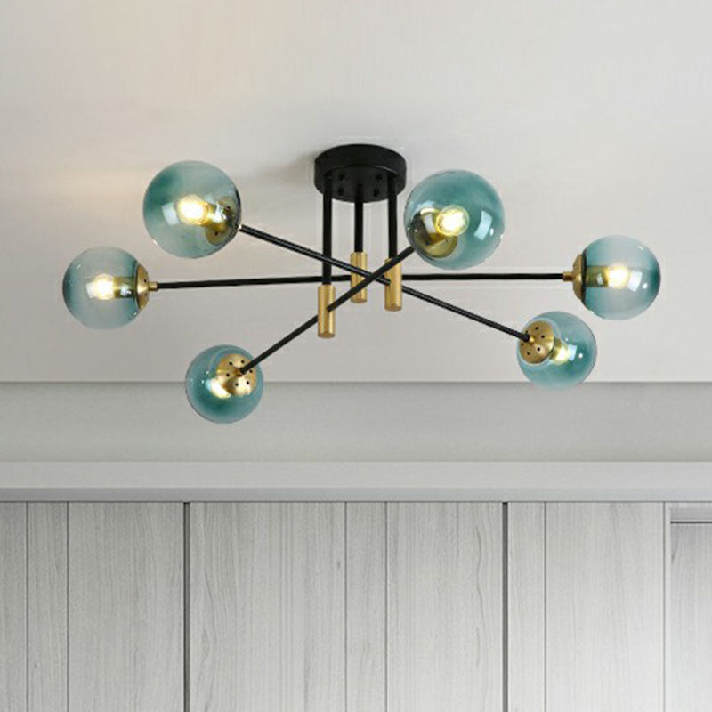 Ball Semi-Flush Mount Ceiling Light Modern Glass 6 Heads Bedroom Flush Light Fixture Clearhalo 'Ceiling Lights' 'Close To Ceiling Lights' 'Close to ceiling' 'Semi-flushmount' Lighting' 2268995