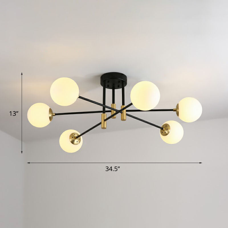 Ball Semi-Flush Mount Ceiling Light Modern Glass 6 Heads Bedroom Flush Light Fixture Cream Clearhalo 'Ceiling Lights' 'Close To Ceiling Lights' 'Close to ceiling' 'Semi-flushmount' Lighting' 2268996