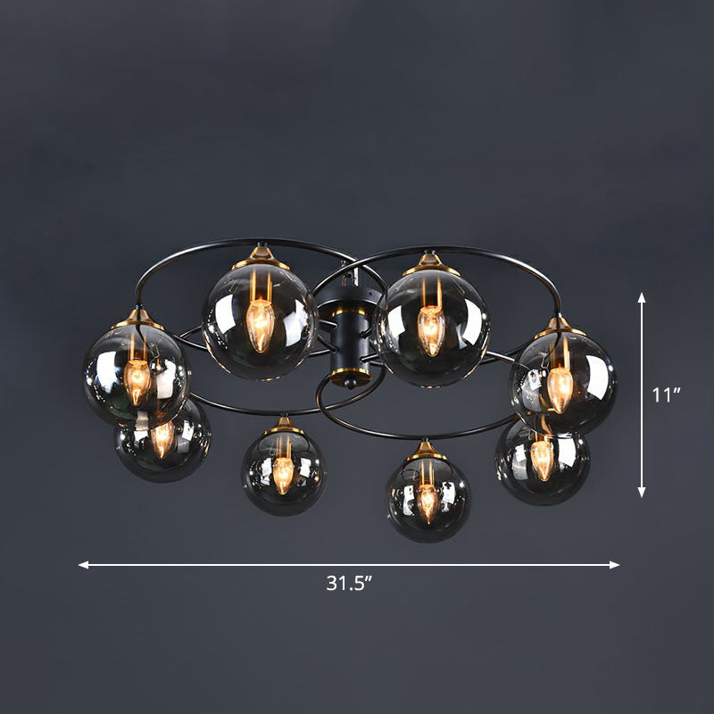 Ball Semi Flush Chandelier Post-Modern Glass Black Ceiling Mount Light for Living Room 8 Smoke Gray Clearhalo 'Ceiling Lights' 'Close To Ceiling Lights' 'Close to ceiling' 'Semi-flushmount' Lighting' 2269026