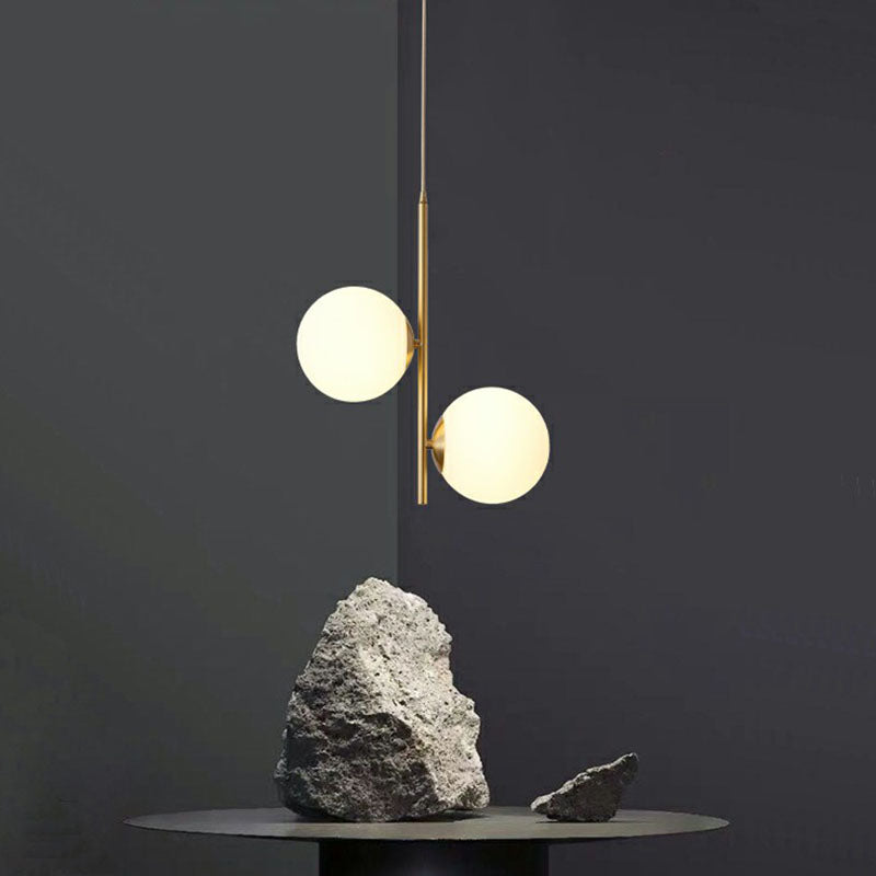 2 Lights Bedroom Chandelier Minimalism Gold Finish Hanging Lamp with Globe Opal Glass Shade Clearhalo 'Ceiling Lights' 'Chandeliers' 'Modern Chandeliers' 'Modern' Lighting' 2269082