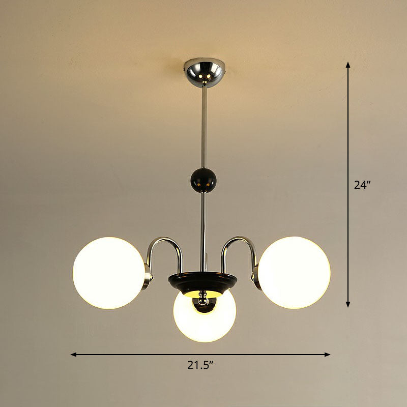 Ivory Glass Ball Chandelier Postmodern Black and Brass Hanging Lighting for Dining Room 3 Chrome Clearhalo 'Ceiling Lights' 'Chandeliers' 'Modern Chandeliers' 'Modern' Lighting' 2269098