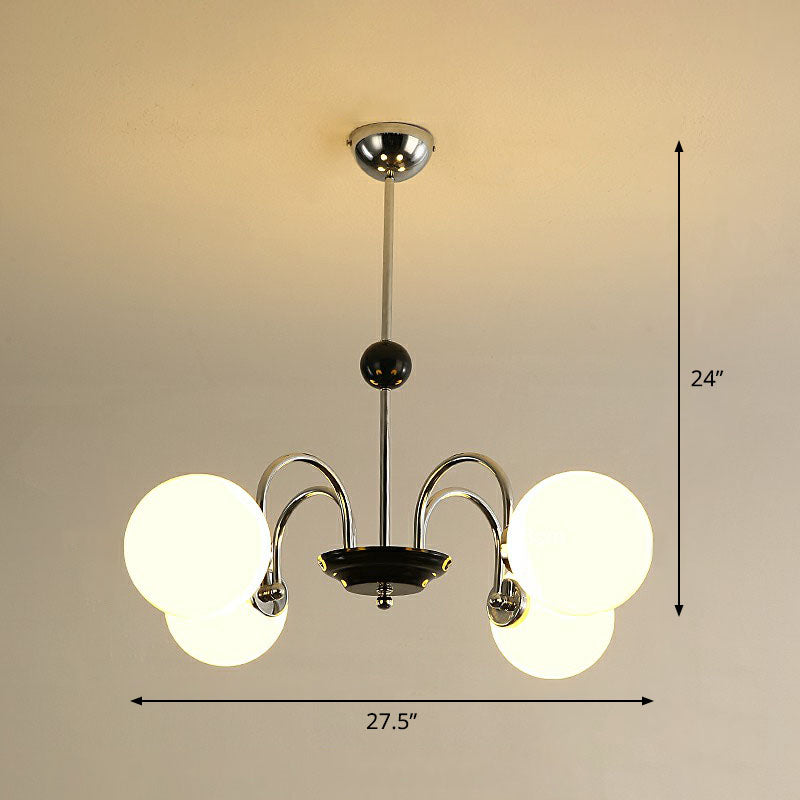 Ivory Glass Ball Chandelier Postmodern Black and Brass Hanging Lighting for Dining Room 4 Chrome Clearhalo 'Ceiling Lights' 'Chandeliers' 'Modern Chandeliers' 'Modern' Lighting' 2269099