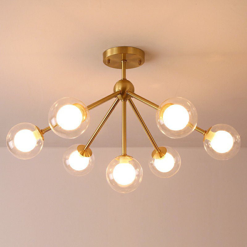 Minimalism Branch Chandelier Metal Dining Room Ceiling Light with Dual Ball Glass Shade in Gold Clearhalo 'Ceiling Lights' 'Chandeliers' 'Modern Chandeliers' 'Modern' Lighting' 2269112
