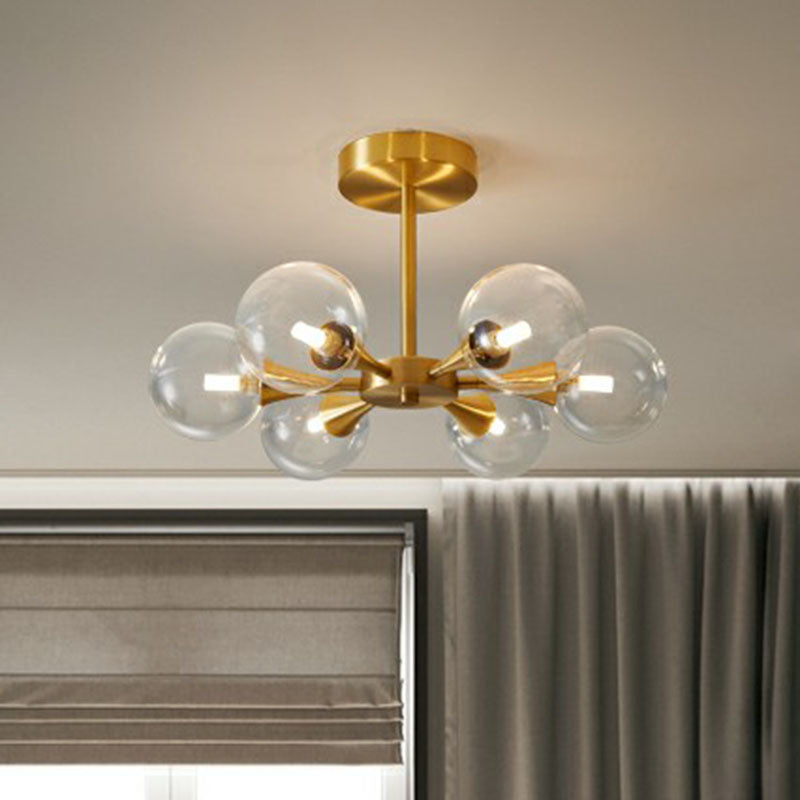 Brass Finish Radial Flush Chandelier Postmodern Ball Glass Semi Flush Mount Ceiling Light Clearhalo 'Ceiling Lights' 'Close To Ceiling Lights' 'Close to ceiling' 'Semi-flushmount' Lighting' 2269173
