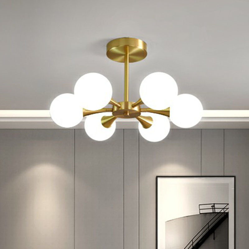 Brass Finish Radial Flush Chandelier Postmodern Ball Glass Semi Flush Mount Ceiling Light Clearhalo 'Ceiling Lights' 'Close To Ceiling Lights' 'Close to ceiling' 'Semi-flushmount' Lighting' 2269176