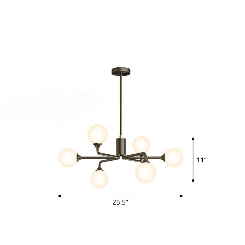 Sputnik Ceiling Chandelier Postmodern Milky Ball Glass Living Room Hanging Light Kit 6 Black Clearhalo 'Ceiling Lights' 'Chandeliers' 'Modern Chandeliers' 'Modern' Lighting' 2269199