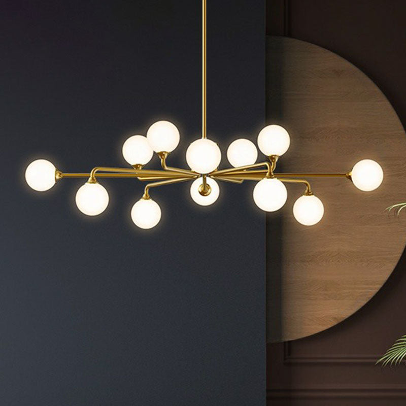 Sputnik Ceiling Chandelier Postmodern Milky Ball Glass Living Room Hanging Light Kit Clearhalo 'Ceiling Lights' 'Chandeliers' 'Modern Chandeliers' 'Modern' Lighting' 2269200