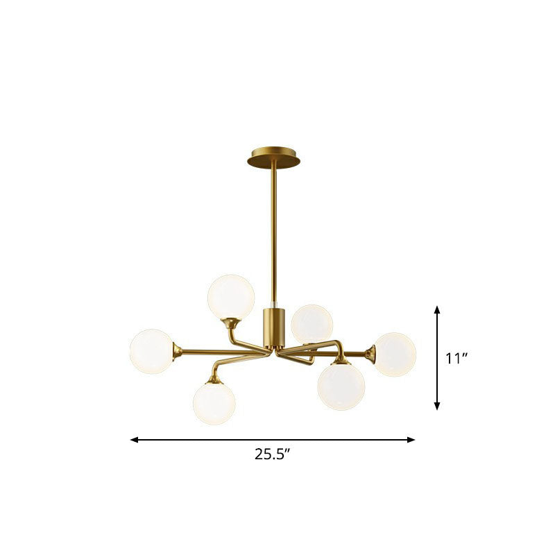 Sputnik Ceiling Chandelier Postmodern Milky Ball Glass Living Room Hanging Light Kit 6 Gold Clearhalo 'Ceiling Lights' 'Chandeliers' 'Modern Chandeliers' 'Modern' Lighting' 2269203