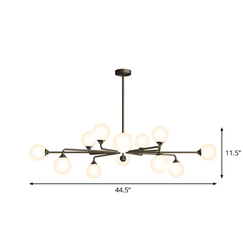 Sputnik Ceiling Chandelier Postmodern Milky Ball Glass Living Room Hanging Light Kit 12 Black Clearhalo 'Ceiling Lights' 'Chandeliers' 'Modern Chandeliers' 'Modern' Lighting' 2269204