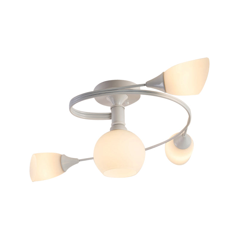 Twisted Living Room Semi Mount Lighting Traditional Frosted Glass 4/6 Lights Black/White Ceiling Light Clearhalo 'Ceiling Lights' 'Close To Ceiling Lights' 'Close to ceiling' 'Glass shade' 'Glass' 'Semi-flushmount' Lighting' 226921