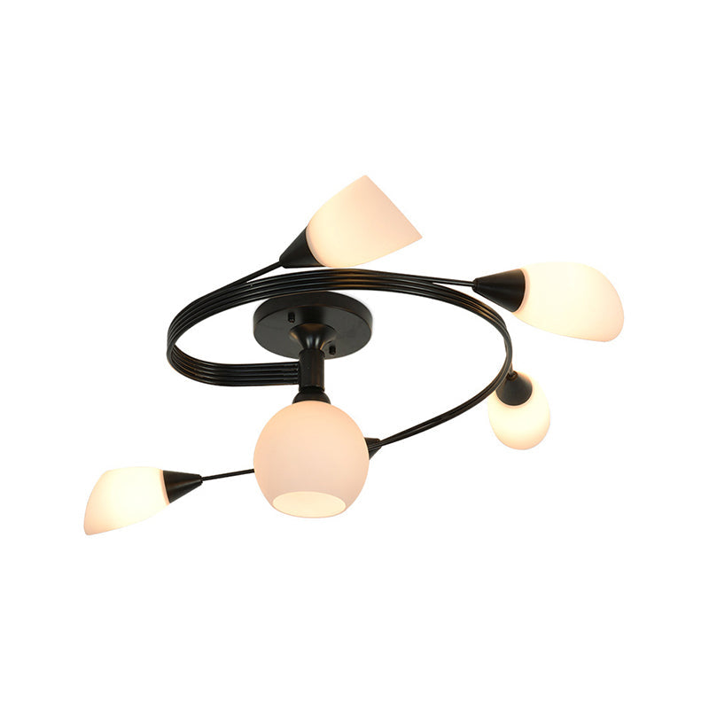 Twisted Living Room Semi Mount Lighting Traditional Frosted Glass 4/6 Lights Black/White Ceiling Light Clearhalo 'Ceiling Lights' 'Close To Ceiling Lights' 'Close to ceiling' 'Glass shade' 'Glass' 'Semi-flushmount' Lighting' 226924