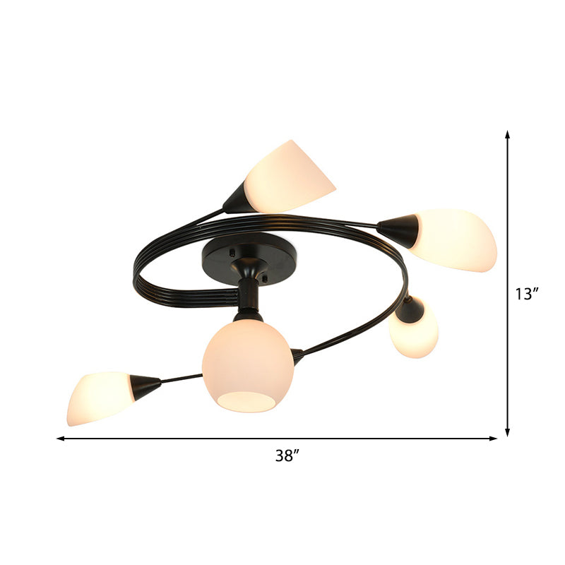 Twisted Living Room Semi Mount Lighting Traditional Frosted Glass 4/6 Lights Black/White Ceiling Light Clearhalo 'Ceiling Lights' 'Close To Ceiling Lights' 'Close to ceiling' 'Glass shade' 'Glass' 'Semi-flushmount' Lighting' 226925