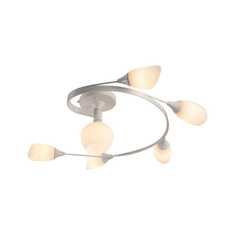 Twisted Living Room Semi Mount Lighting Traditional Frosted Glass 4/6 Lights Black/White Ceiling Light Clearhalo 'Ceiling Lights' 'Close To Ceiling Lights' 'Close to ceiling' 'Glass shade' 'Glass' 'Semi-flushmount' Lighting' 226931