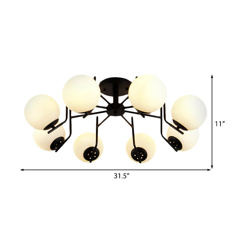 3/5/6 Lights Sputnik Semi Flush Light Traditional White Glass Ceiling Mounted Fixture for Living Room Clearhalo 'Ceiling Lights' 'Close To Ceiling Lights' 'Close to ceiling' 'Glass shade' 'Glass' 'Semi-flushmount' Lighting' 227096