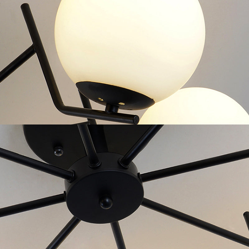 3/5/6 Lights Sputnik Semi Flush Light Traditional White Glass Ceiling Mounted Fixture for Living Room Clearhalo 'Ceiling Lights' 'Close To Ceiling Lights' 'Close to ceiling' 'Glass shade' 'Glass' 'Semi-flushmount' Lighting' 227103