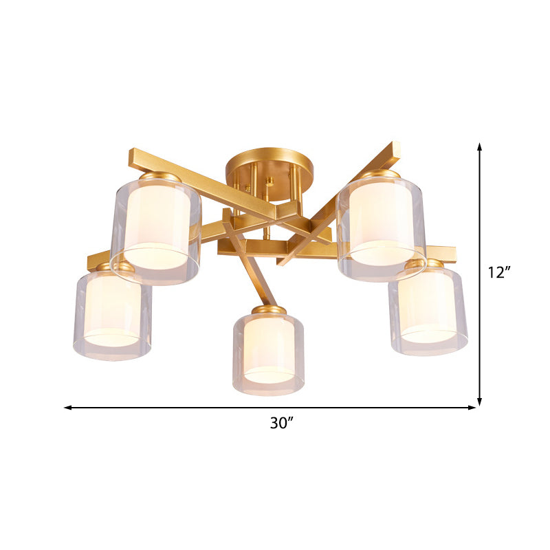 Cylinder Bedroom Semi Mount Lighting Traditional Clear Glass 4/5/6 Lights White Ceiling Light Clearhalo 'Ceiling Lights' 'Close To Ceiling Lights' 'Close to ceiling' 'Glass shade' 'Glass' 'Semi-flushmount' Lighting' 227138