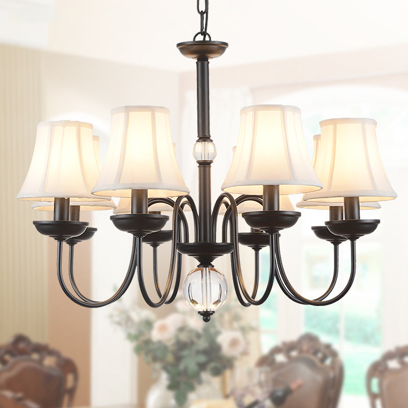 Empire Shade Bedroom Chandelier Light Traditional White Fabric Shade 3/5/6 Lights Black Ceiling Light 8 Black Clearhalo 'Ceiling Lights' 'Chandeliers' Lighting' options 227324_ae524af0-622d-4c67-818d-214a3f57a282