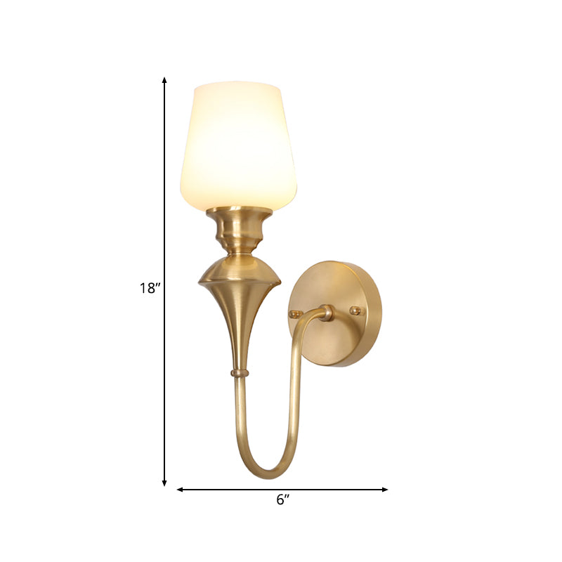 Cone White Glass Wall Sconce Light Traditional 1/2 Lights Bedroom Wall Mounted Light in Gold/Black Clearhalo 'Wall Lamps & Sconces' 'Wall Lights' Lighting' 227488