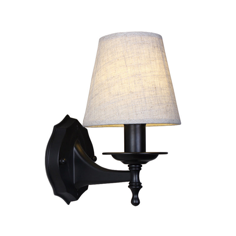 Tapered Bedroom Sconce Light Fixture Rustic Fabric 1/2 Lights Flaxen/White Wall Mounted Light Clearhalo 'Wall Lamps & Sconces' 'Wall Lights' Lighting' 227508
