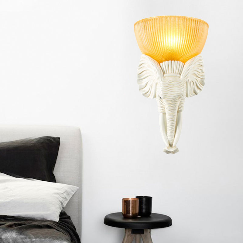 Prism Glass Beige Wall Light Fixture Bowl 1 Light Vintage Sconce Light with White/Gold Resin Elephant Base Clearhalo 'Wall Lamps & Sconces' 'Wall Lights' Lighting' 227529