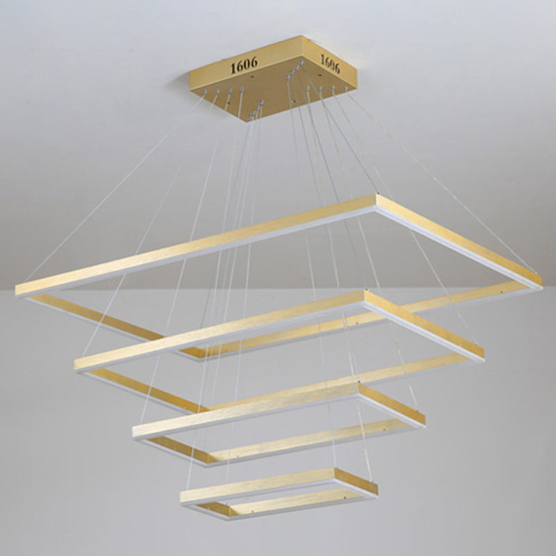 Rectangle 4-Tier LED Ceiling Lighting Modern Aluminum Gold Chandelier Light Fixture Gold Clearhalo 'Ceiling Lights' 'Chandeliers' 'Modern Chandeliers' 'Modern' Lighting' 2275409