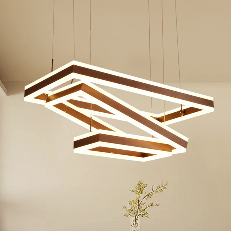 Coffee Rectangular Layered Chandelier Light Simplicity Metallic LED Pendant Light Fixture Coffee Clearhalo 'Ceiling Lights' 'Chandeliers' 'Modern Chandeliers' 'Modern' Lighting' 2275427