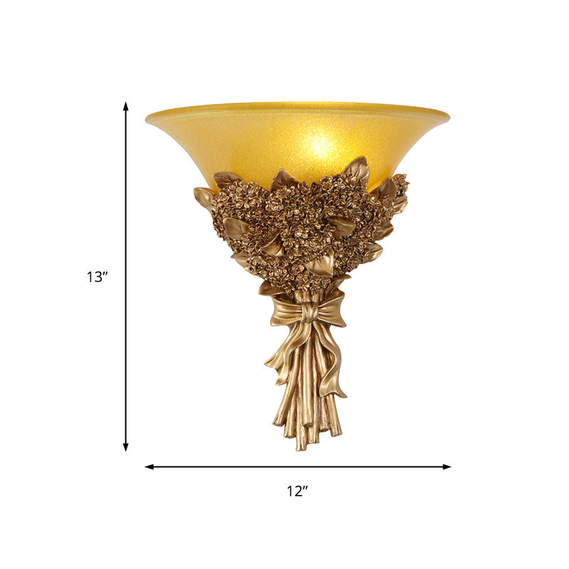 Flared Corridor Light Wall Light Fixture Vintage Amber/White Glass 1 Light Blue/Gold Flower Sconce Light Clearhalo 'Wall Lamps & Sconces' 'Wall Lights' Lighting' 227552